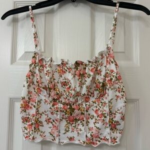 Pink Floral Cropped Tank Top in Size Small